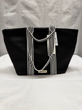 Wildfox NWT Black Jersey Tote with Striped Handles Large Shoulder Tote Bag